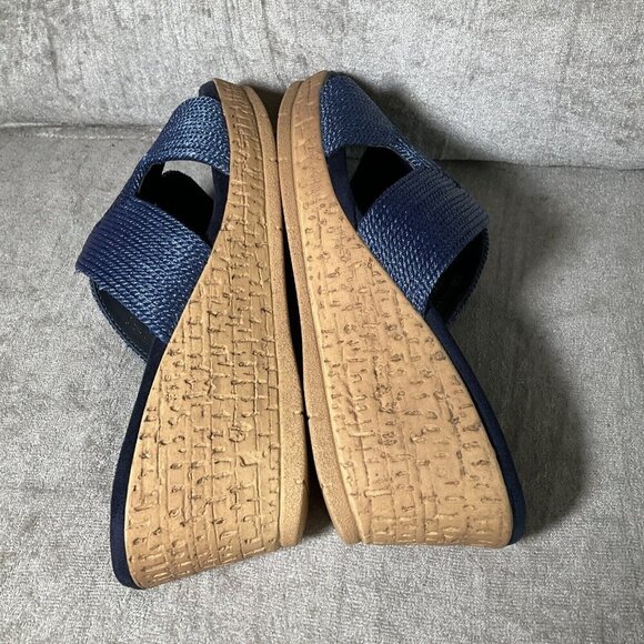 David Tate Vibe Wedge Heeled Sandals Navy Blue Rayon Sz 9.5 WIDE Vacation Comfy - Picture 6 of 12